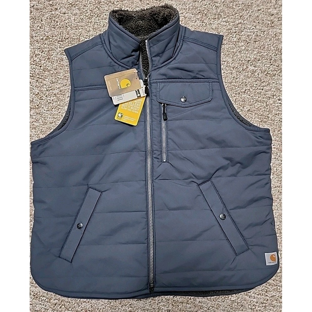 Carhartt 103907 Rain Defender Sherpa Lined‎ Reversible Vest NWT Smoke Blue XL